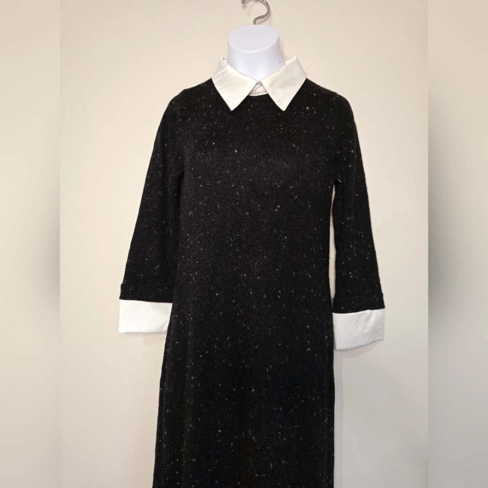 TAHARI Sweater Knit Wool Contrast Collar Black & White Sz XS Dress